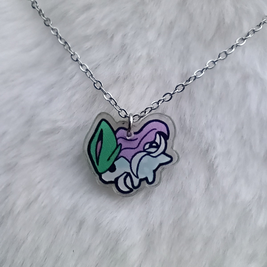 210 Pokmon Suicune Acrylic Charm Stainless Steel Necklace Handmade 11$